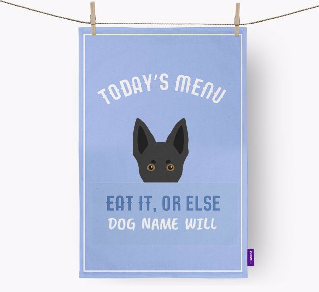 'Eat It, Or Else {dogsName} Will' - Personalized {breedFullName} Dish Towel